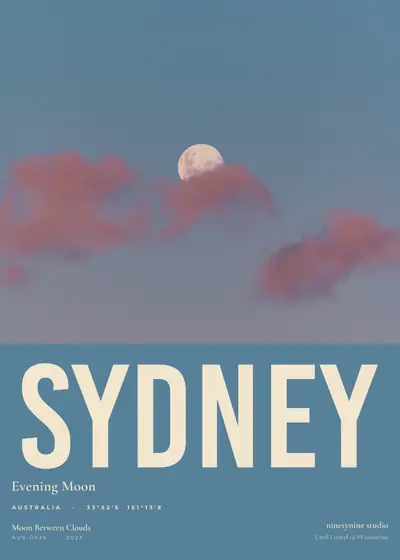구름 사이의 달 — 호주 시드니 달이 뜬 저녁
