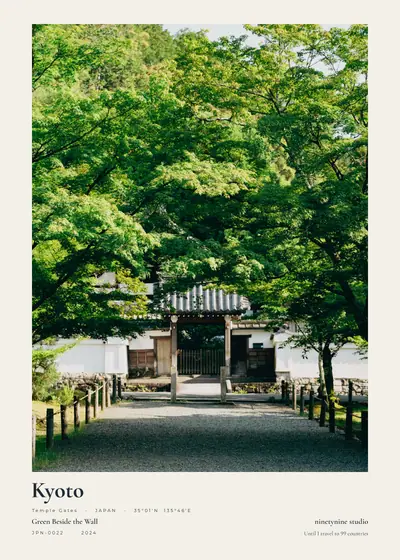 담장 옆의 초록 — 일본 교토 절의 문